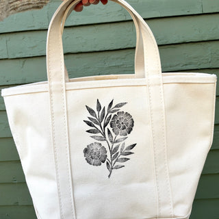 Hand Block Printed L.L. Bean Boat & Tote, Natural No. 17