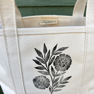 Hand Block Printed L.L. Bean Boat & Tote, Natural No. 17