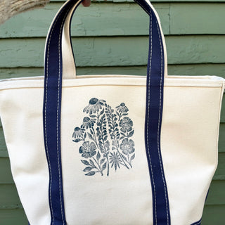 Hand Block Printed L.L. Bean Boat & Tote, Blue No. 19