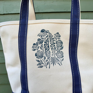 Hand Block Printed L.L. Bean Boat & Tote, Blue No. 19