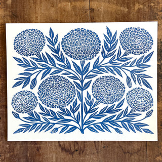 Garden Series: Navy Marigold Risograph Print
