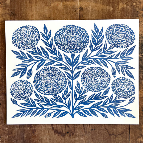 Garden Series: Navy Marigold Risograph Print