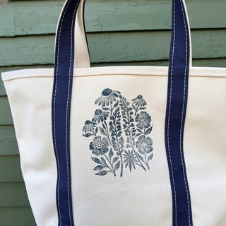 Hand Block Printed L.L. Bean Boat & Tote, Blue No. 19