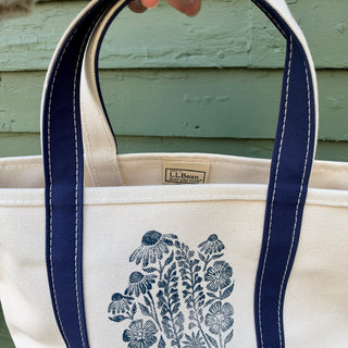 Hand Block Printed L.L. Bean Boat & Tote, Blue No. 19