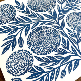 Garden Series: Navy Marigold Risograph Print