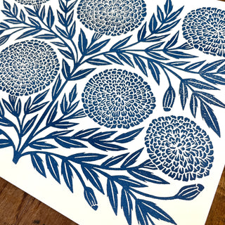 Garden Series: Navy Marigold Risograph Print