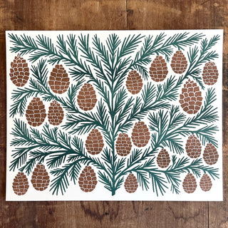 Holiday Garden Series: Pinecone Risograph Print