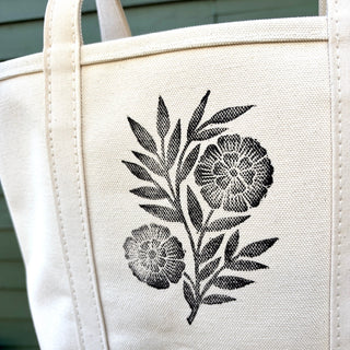 Hand Block Printed L.L. Bean Boat & Tote, Natural No. 21