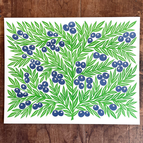 Garden Series: Blueberries Risograph Print