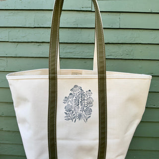 Hand Block Printed L.L. Bean Boat & Tote, Antique Olive No. 22
