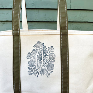 Hand Block Printed L.L. Bean Boat & Tote, Antique Olive No. 22