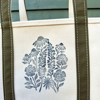 Hand Block Printed L.L. Bean Boat & Tote, Antique Olive No. 22