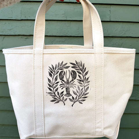 Hand Block Printed L.L. Bean Boat & Tote, Natural No. 23
