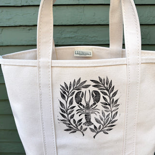 Hand Block Printed L.L. Bean Boat & Tote, Natural No. 23