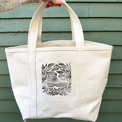 Hand Block Printed L.L. Bean Boat & Tote, Natural No. 24