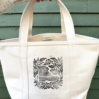 Hand Block Printed L.L. Bean Boat & Tote, Natural No. 24