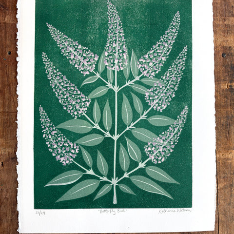 Hand Block Printed "Butterfly Bush" Reduction Print - No. 23