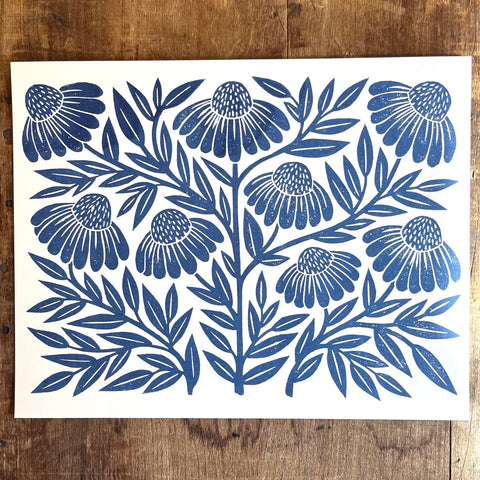 Garden Series: Navy Echinacea Risograph Print