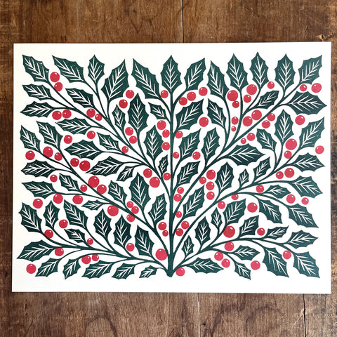 Holiday Garden Series: Holly Risograph Print