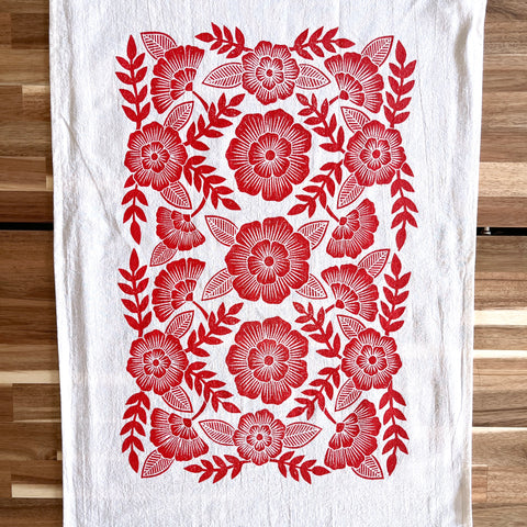 Red Florals Tea Towel