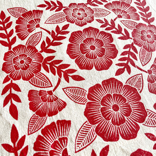 Red Florals Tea Towel