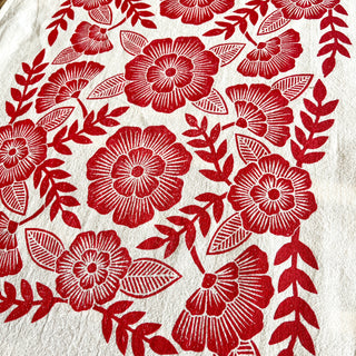 Red Florals Tea Towel