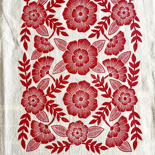 Red Florals Tea Towel