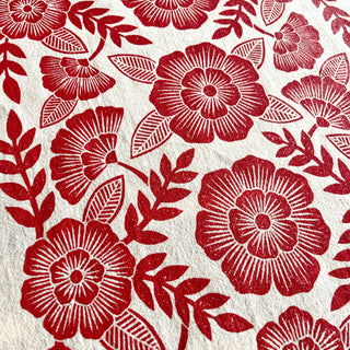 Red Florals Tea Towel