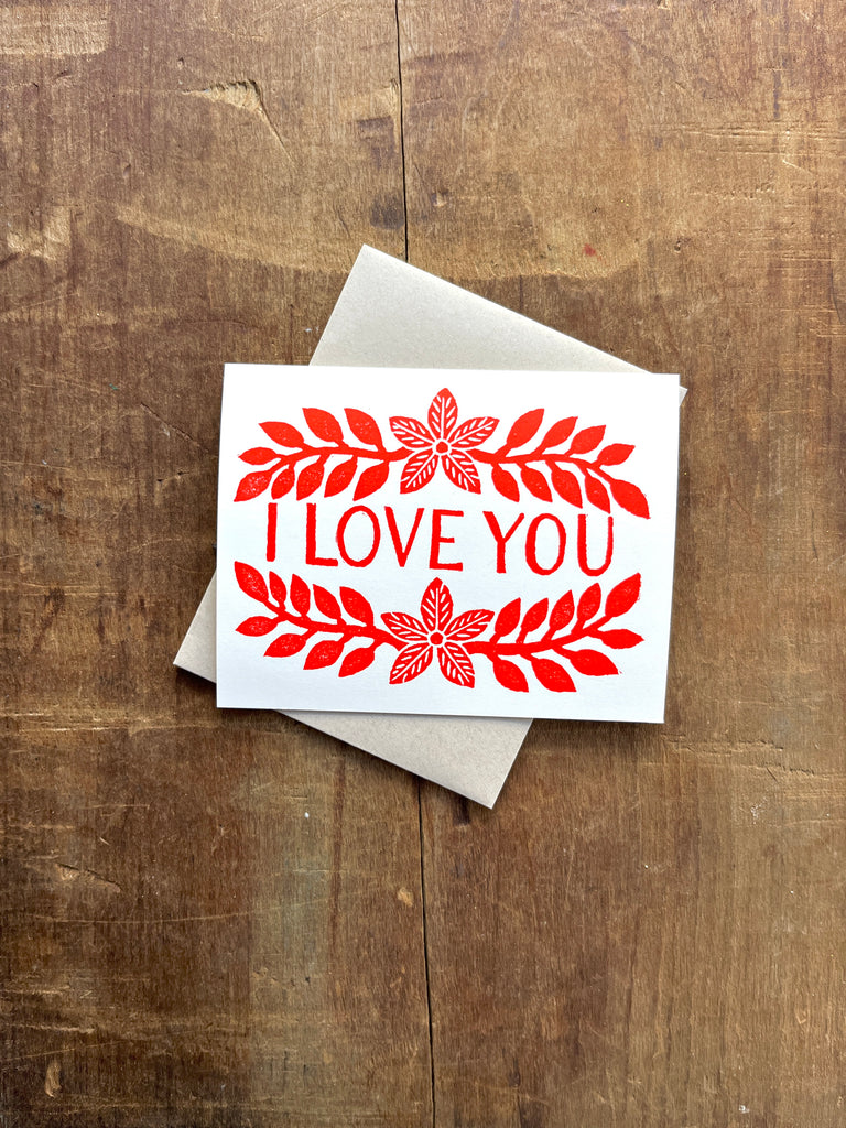 "I Love You," Block Printed Greeting Card, GR61