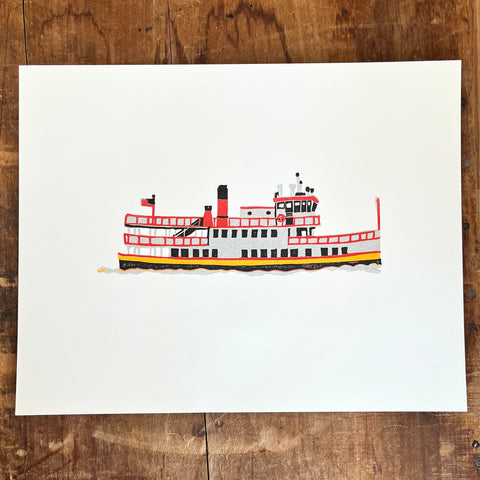 Casco Bay Ferry Risograph Print