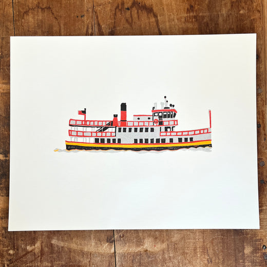 Casco Bay Ferry Risograph Print