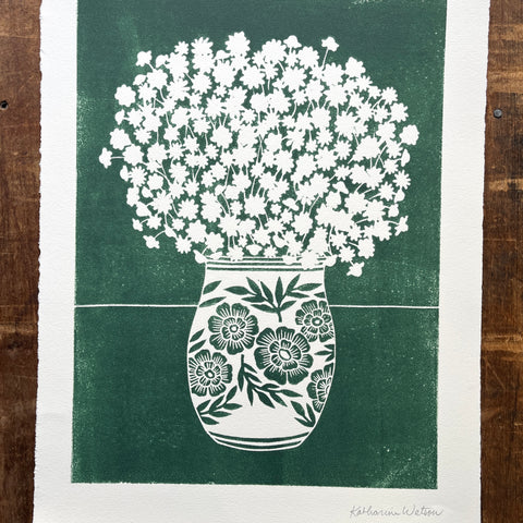 Hand Block Printed Vase Art Print - No. 3087