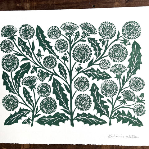 Hand Block Printed Dandelion Art Print - No. 3092