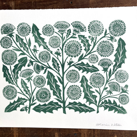 Hand Block Printed Dandelion Art Print - No. 3093