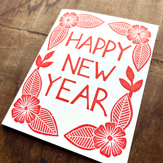 "Happy New Year," Block Printed Holiday Card