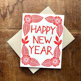 "Happy New Year," Block Printed Holiday Card
