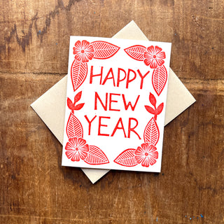 "Happy New Year," Block Printed Holiday Card, XM66