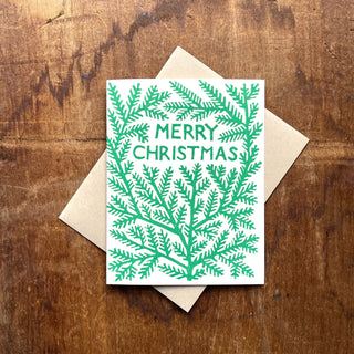 "Merry Christmas," Block Printed Holiday Card