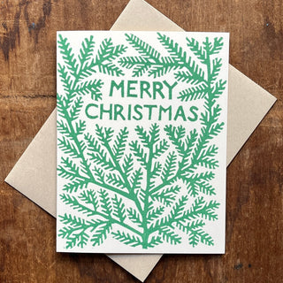 "Merry Christmas," Block Printed Holiday Card, XM62