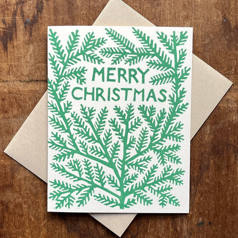 "Merry Christmas," Block Printed Holiday Card, XM62