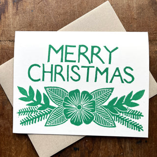 "Merry Christmas," Block Printed Holiday Card, XM64