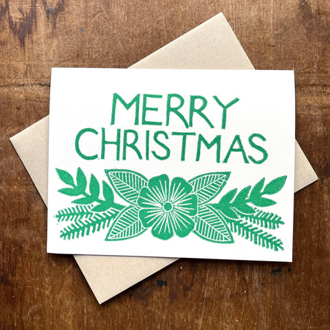 "Merry Christmas," Block Printed Holiday Card, XM64