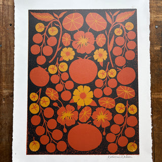 Hand Block Printed "Tomatoes" Reduction Print - Test Print No. 1