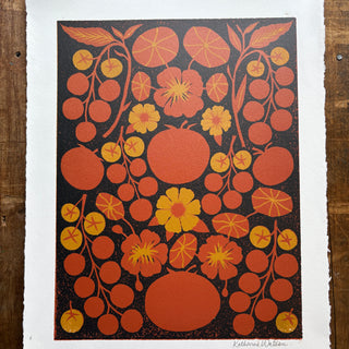 Hand Block Printed "Tomatoes" Reduction Print - Test Print No. 1