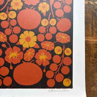 Hand Block Printed "Tomatoes" Reduction Print - Test Print No. 2