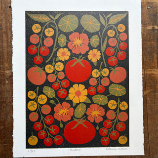 Hand Block Printed "Tomatoes" Reduction Print - No. 22
