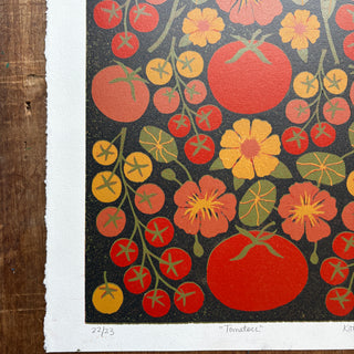 Hand Block Printed "Tomatoes" Reduction Print - No. 22
