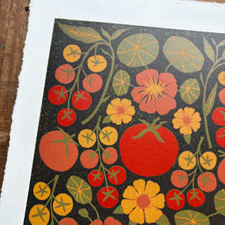 Hand Block Printed "Tomatoes" Reduction Print - No. 22