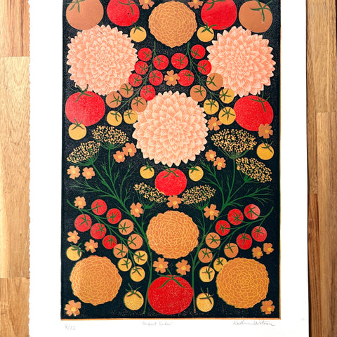 Hand Block Printed "August Garden" Reduction Print - No. 6