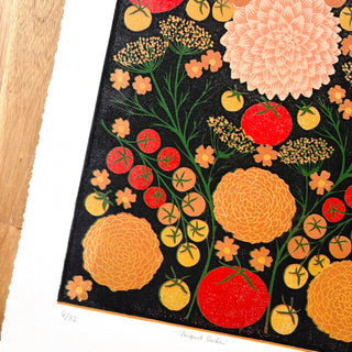 Hand Block Printed "August Garden" Reduction Print - No. 6